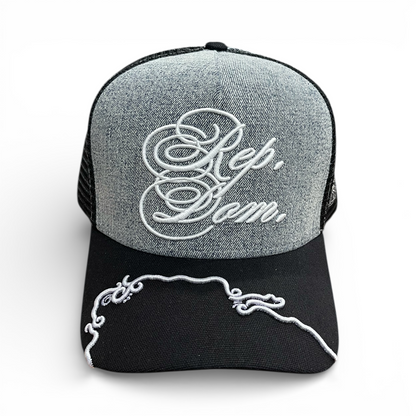 Rep Dom Trucker Hat w/partial under-mesh design Denim