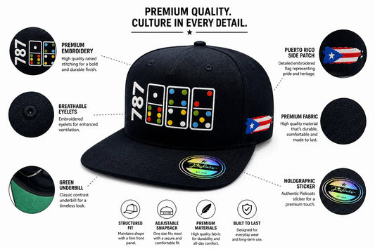 JERGHATS 787 Domino Snapback Hat – Puerto Rico Inspired Cap – Premium Embroidery JERGHATS