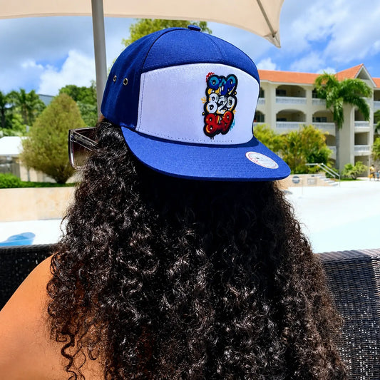 DR Area Codes Strapback Hat – 809 829 849 Embroidered Cap, Inspired by Dominican Republic, 100% Cotton 7 Panel, White & Navy Blue, Unisex JERGHATS