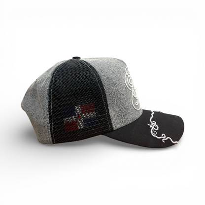 Rep Dom Trucker Hat w/partial under-mesh design Denim