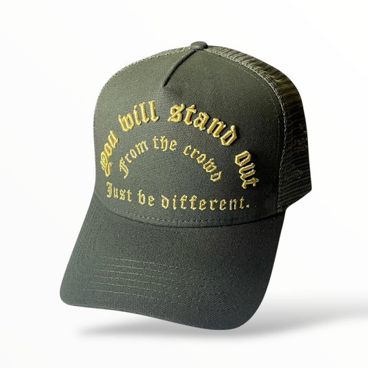 Olive Trucker Hat J.B.D. 1.0 - Just Be Different.